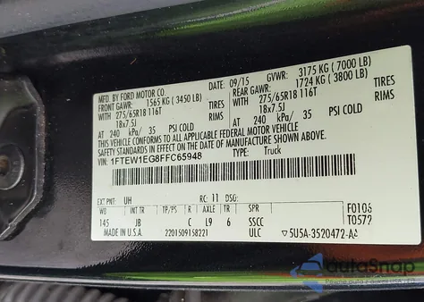 2015 Ford F150 Xlt from USA, damaged, VIN 1FTEW1EG8FFC65948